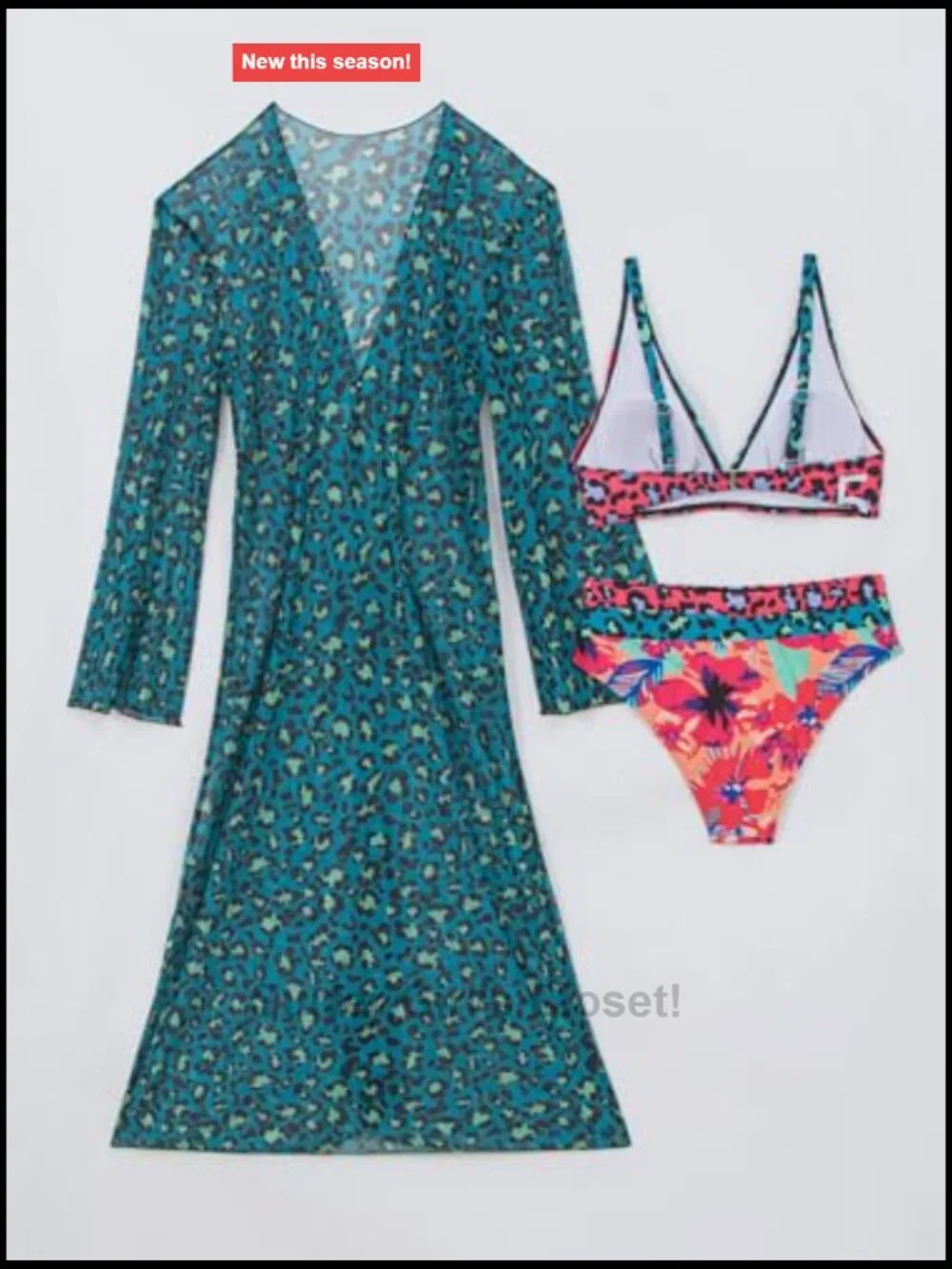 3 Piece Bikini Set with Cover Up Dress Floral Print Adjustable Straps Swimsuit